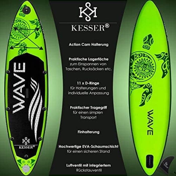 KESSER® Надувна SUP-дошка для веслування стоячи, преміум, 6 дюймів, набір з аксесуарами, до 130 кг, для водного спорту