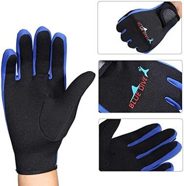 Рукавички для дайвінгу, снорклінгу та каякінгу: пара, 3 кольори, неопренові, 5 пальців, для водних видів спорту (M, темно-синій)