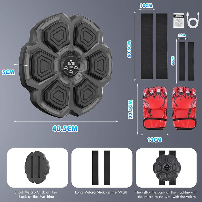 Електрична боксерська машина з Bluetooth, LED-підсвіткою та музикою Euakee. 9 режимів швидкості, функція підрахунку ударів, легка установка.