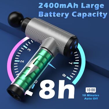 Масажер для м'язів глибокого проникнення, перкусійний електричний масажер для шиї, спини, плечей, тіла, зняття болю, 30 швидкостей, LCD-сенсорний екран з 10 насадками з карбону