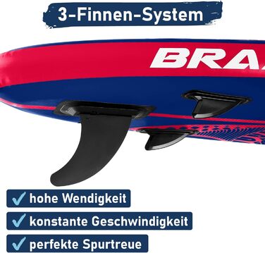 SUP Board BRAST Shark надувний, 320x81x15 см, комплект: весло, сидіння для каяка, тримач для камери, насос, рюкзак, блакитний