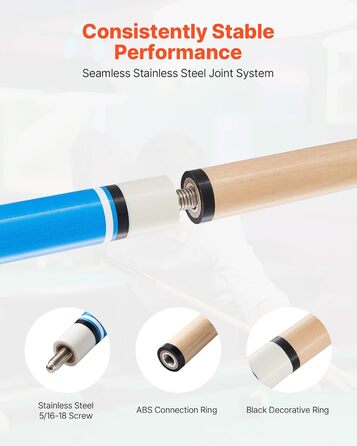 Кю (біліардна палиця) VEVOR, 147.3 см, з багатошаровим наконечником, ABS-з'єднувальний кільце, для професійного більярду, бару, дому, офісу (канадський клен, 4-секційна)