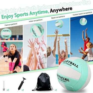 Волейбольний м'яч Aipwerer: для пляжу, залу та тренувань. З насосом та сумкою. Зелено-білий, розмір 5