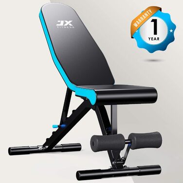 JX FITNESS Регульована універсальна лавка для жиму та тренувань, 90 градусів, багатофункціональна фітнес-лавка для вправ на прес, біцепс, спину, з підставкою для ніг, чорна