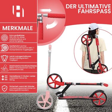 Дитячий ролер Habib Kickroller: складний, регулювання висоти 4 ступені, XXL колеса, до 80 кг, для міста