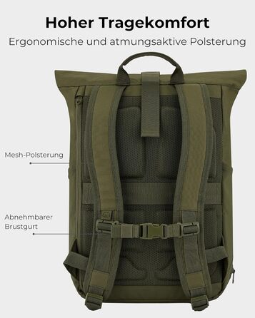 Рюкзак Johnny Urban Allen Medium зелений, роллтоп, водостійкий, 15 л, для ноутбука, унісекс, для університету, велосипеда, бізнесу, екологічний
