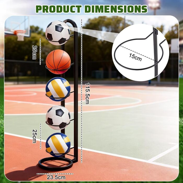 Стійка для м'ячів 5 ярусів, металева - органайзер для баскетболів та інших м'ячів (чорний)