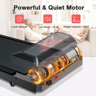 Тренажер для дому та офісу VINATO - ходункова доріжка з нахилом, 2.5HP, під стіл, LED-дисплей, пульт дистанційного керування, тиха робота (з поручнями/без поручнів)