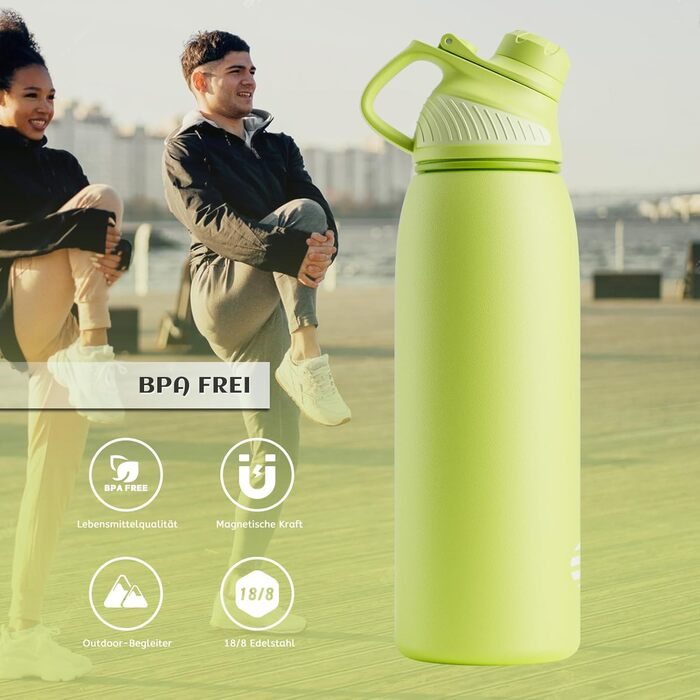 Термос Fjbottle з нержавіючої сталі для води та напоїв, спортивна пляшка з магнітною кришкою, об'єми 400/600/800/1000/1500 мл, без BPA, герметична, підходить для газованої води, для школи та фітнесу