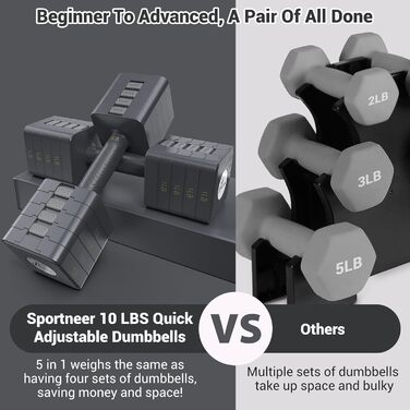 Регульовані гантелі Sportneer 5-в-1: набір гантелей для дому, силові тренування, 5 кг