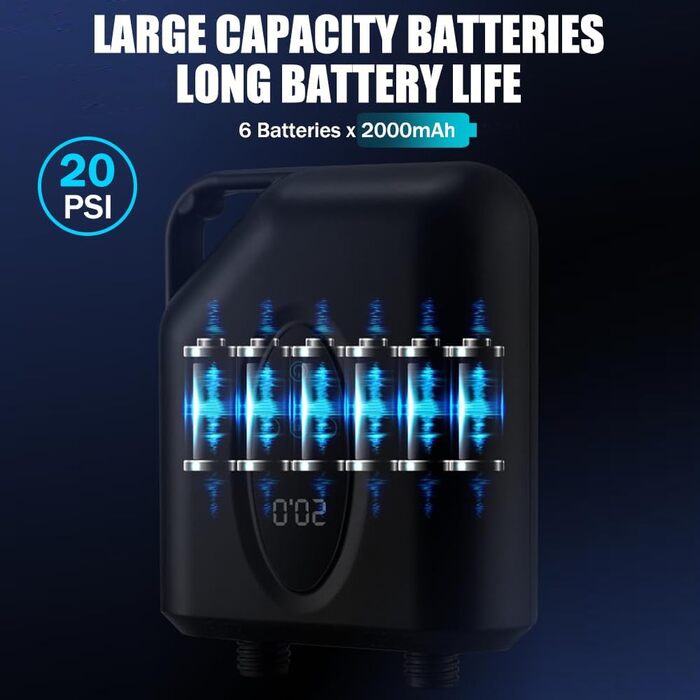 OBEST Електричний Насос для Шини 12000mAh, 20 PSI, Бездротовий, Подвійний, Автоматичне Вимкнення, Чорний