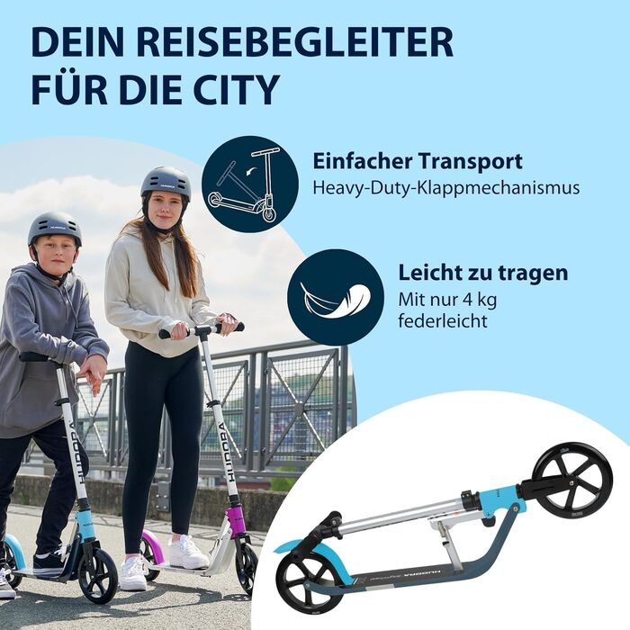 Самокат HUDORA BigWheel Pure алюмінієвий, складаний, для дорослих і підлітків, до 100 кг, з підніжкою, регульований кермо
