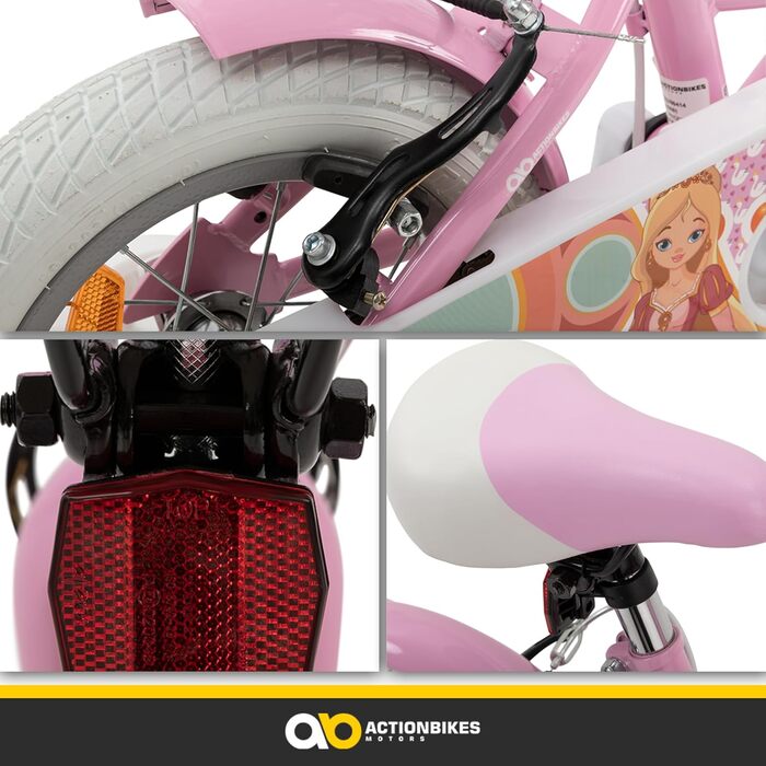 Дитячий велосипед Princess 12 дюймів Actionbikes, з V-Brake гальмами, відбивачами та крилами, для хлопчиків і дівчаток 2-5 років