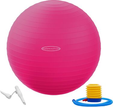 Гімнастичний м'яч BalanceFrom, антиковзний, вибухобезпечний, з насосом, 90 г, рожевий, 68–75 см, XL