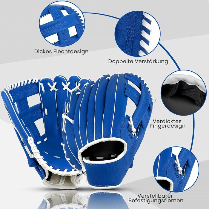 Рукавиця для бейсболу та софтболу дитяча/доросла, з м'ячем, блакитна, 12.5 дюймів