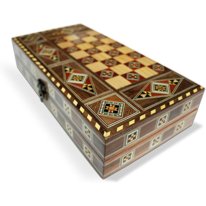 Дерев'яна настільна гра 3 в 1 Backgammon, шахи, дама 30x30 см, ручна робота, інтарсія, комплект із фігурами та фішками