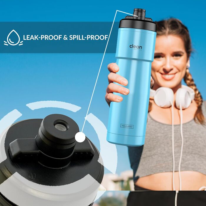 Ізотермічна велосипедна пляшка The Clean Hydration Co Sport 23, легко миється, для пиття під час їзди, синя глянцева