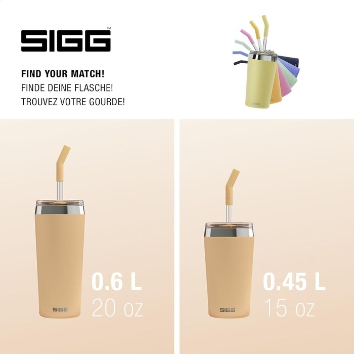 Термочашка SIGG Travel Mug Helia 0,45 л Muted Peach з багаторазовою скляною трубочкою та щіткою, герметична, BPA-free, нержавіюча сталь 18/8