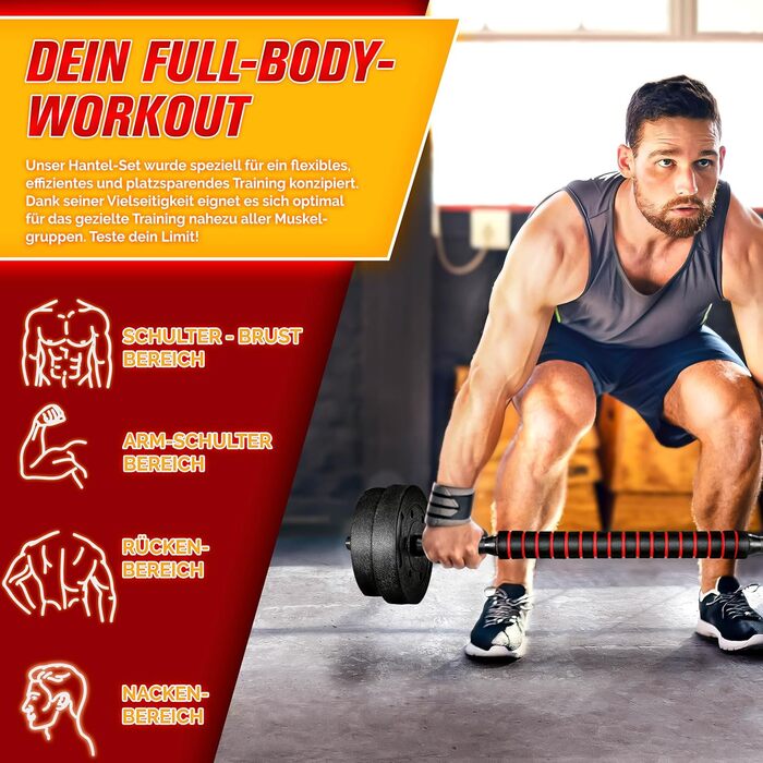 Набір гантелей 2-в-1 Hanteln Set 15-30 кг: регульовані гантелі, штанга та гантелі зі зірковими фіксаторами