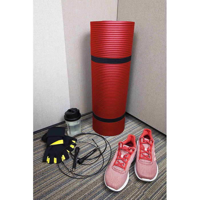 Йога мат TechFit: неслизька, товста (10 мм), для фітнесу, пілатесу, кемпінгу, аеробіки (червона)