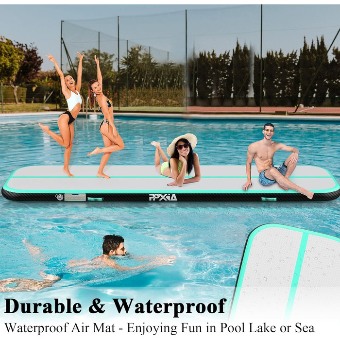 Гімнастична мат Air Matte Track 3M/4M/5M/6M, мат для стрибків та гімнастики 10/20см заввишки з повним аксесуаром, надувна гімнастична мат для дому та вулиці, йога (М'ятно-чорний, 400*100*10см)