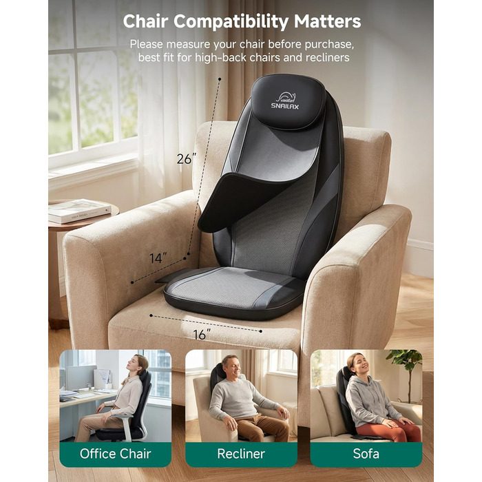 Масажне сидіння Snailax з функцією шиацу для шиї та плечей, масажер спини з підігрівом та вібрацією, крісло-масажер, подарунок для чоловіків та жінок