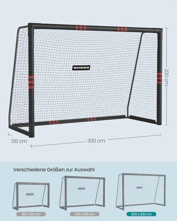Футбольні ворота SONGMICS 300x200x120 см: сталеві, з сіткою PE, для саду, пляжу та вулиці