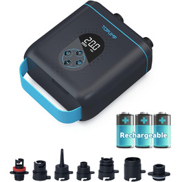 Електричний насос для SUP, каяк, човен: TOPUMP 20PSI TPS260, акумулятор, авто-вимкнення, накачування/здування, Type-C, блакитний