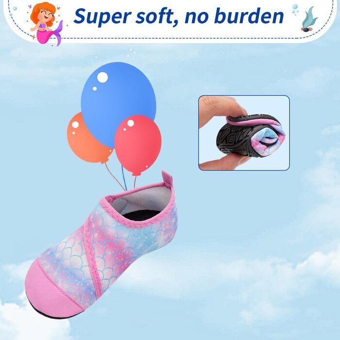 Дитячі аквашузи для купання WateLves: зручні, неслизькі, для басейну та пляжу (24/25 EU, 225 Рожево-блакитний)