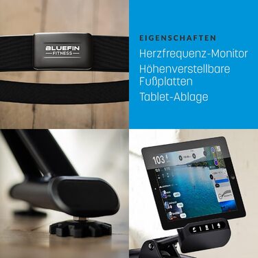 Гребний тренажер Bluefin Fitness Blade Aqua M-1 з водним опором, алюмінієва рама, інтеграція Kinomap, для інтенсивних тренувань