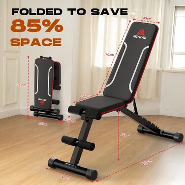 Складана лава для тренувань Roygym, мультифункціональна, з регульованою спинкою, для загальної фізичної підготовки, витримує до 400 кг, чорно-червона