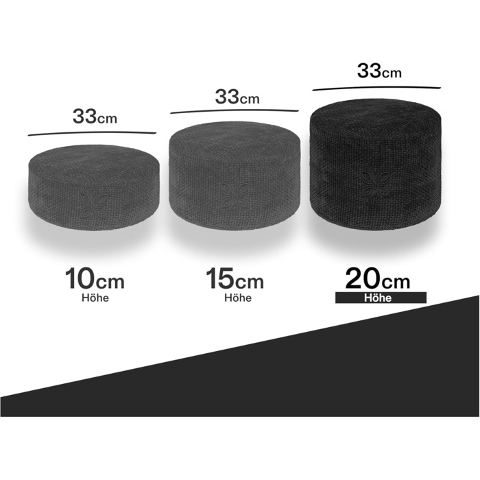 Крісло для медитації Cushy™ Meditationskissen – кругле, 10/15/20 см – з льоноподібної тканини та наповнювачем з пшениці – для медитації та релаксації. Зроблено в Німеччині (20 см, Mythos Black)