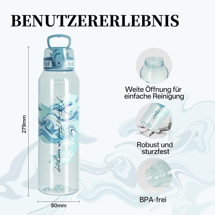 Дитяча пляшка для води UZSPACE 600мл, спортивна, без витоку, з однією рукою, для газованої води, придатна для миття в посудомийній машині, для школи та активного відпочинку, білий колір