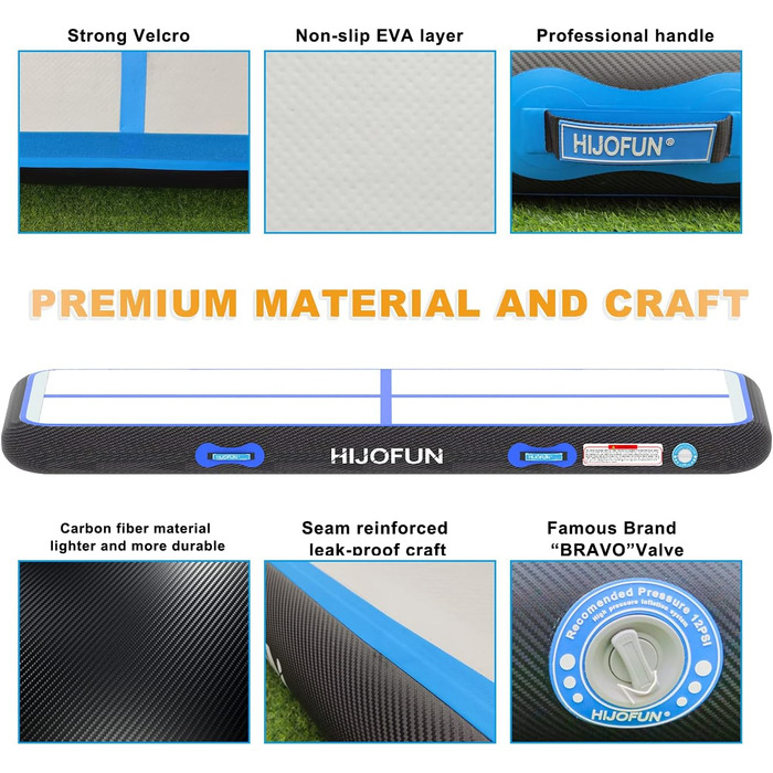 Надувна гімнастична мат для акробатики та тренувань 3/4/5/6 метрів, 20 см заввишки, чорно-синього кольору