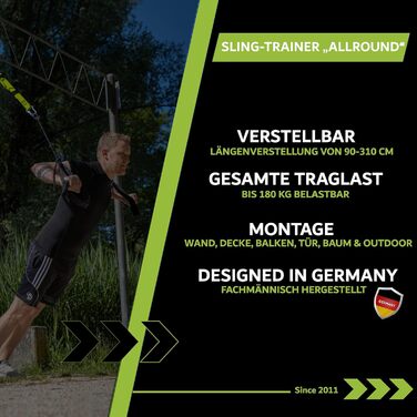 Преміум слінг-тренажер eaglefit Allround для дому та подорожей, з роликом, дверним анкером, постером і аксесуарами (регулювання 90-310 см), для силових тренувань і набору м'язової маси, універсальне кріплення, чорний