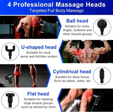 Міні масажер для м'язів AQXONG: портативний електричний масажний пістолет з LCD дисплеєм, тиха робота 45dB, 6 швидкостей, 4 насадки, акумуляторний (чорний)