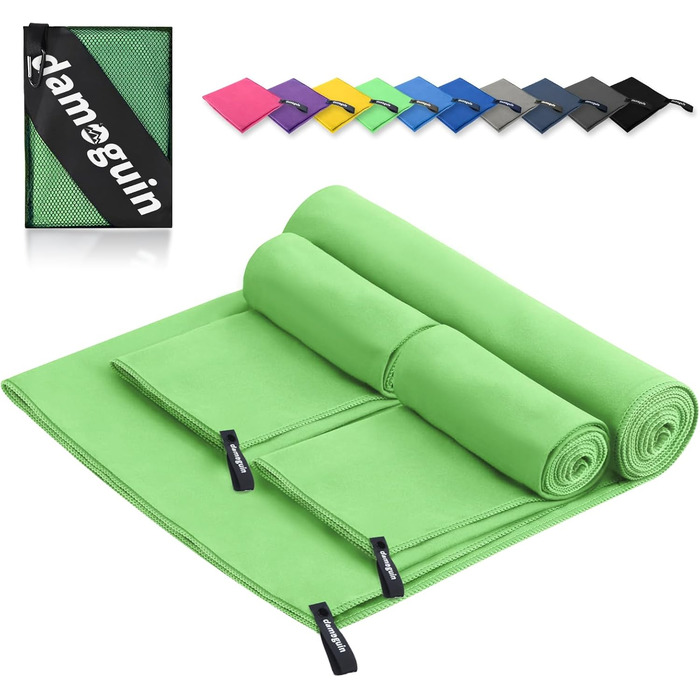 Набір рушників Damoguin 3шт: великий (180x80 см) та 2 маленькі (80x40 см) з мікрофібри. Швидковисихаючі рушники для спорту, пляжу, басейну та подорожей (зелені)