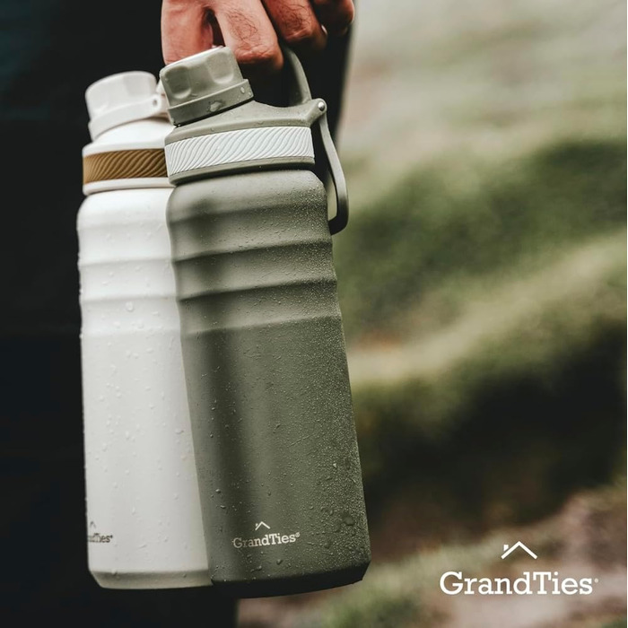 Термобутилька GrandTies зі сталею та 2 кришками, вакуумна ізоляція, 709 мл, Ivory White