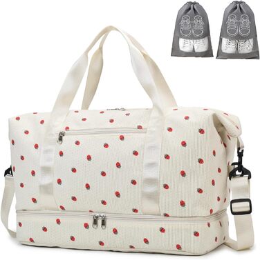 Спортивна сумка-рюкзак для жінок, 35L, Weekender: подорожі, спортзал, пляж. З відділеннями для взуття та мокрих речей (Бежева з принтом)
