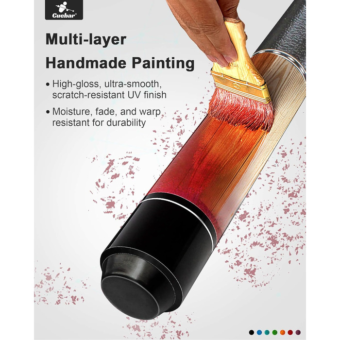 Більярдні киї CUEBAR для дорослих, 147 см, 2-секційні, з ручкою з екошкіри, різні кольори (7 кольорів), вага 510-595 г