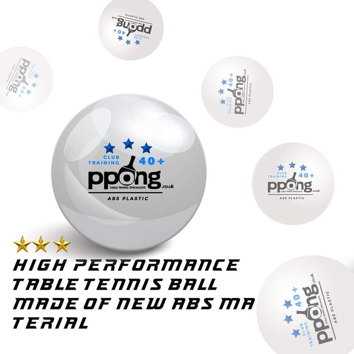 PPONG Набір тенісних кульок для настільного тенісу – 24 шт. – 3 зірки, 40+ Pro ABS, білі – високопродуктивні кульки для гри в приміщенні та на вулиці