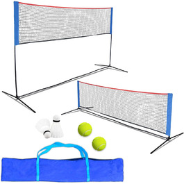 Мережа для бадмінтону Kapler регульована по висоті 90–160 см: мультиспортивна мережа 300x90–160 см для піклболу, волейболу та тенісу, для дітей та дорослих, з 2-ма федерболами та 2-ма тенісними м'ячами, портативна