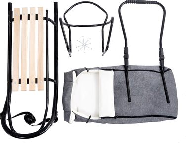 Металевий санний Oslo з підніжкою, ременями безпеки, ручкою для штовхання та мішком для ніг. Ідеальний для дітей та дорослих. Максимальне навантаження 120 кг. Колір: сірий