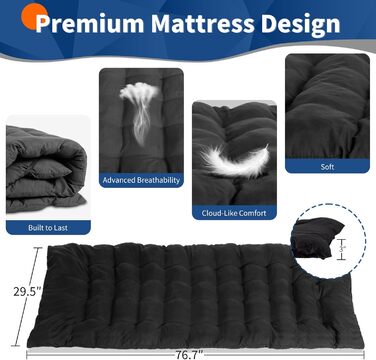 Лежанка туристична складна LEADZM з матрацом, 190x71x36 см, сталевий каркас, чорна