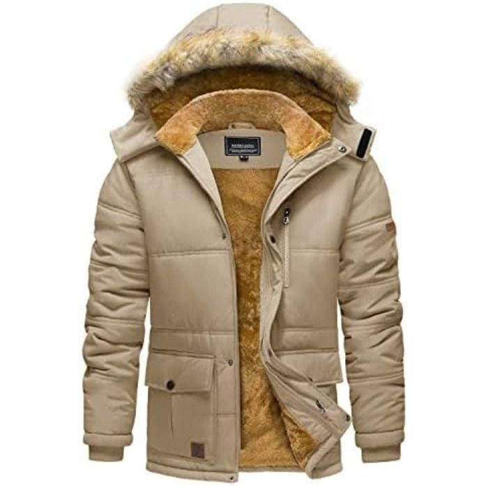 TACVASEN чоловіча зимова куртка: водонепроникна, вітрозахисна, з капюшоном, тепла стьобана куртка (S, Хакі)