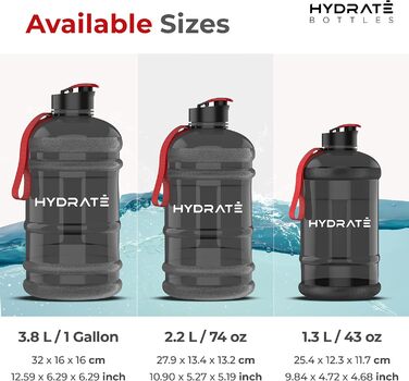 Фляга для води Hydrate XL 2,2 л - чорна, для спортзалу, спорту та подорожей, без BPA, міцна, 2200 мл
