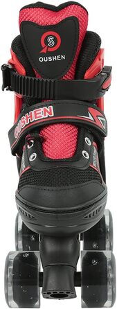 Інлайнери (ролики) для дітей та дорослих, розмір M, з великими колесами 76 мм, регульовані, світлодіодні, червоно-чорні