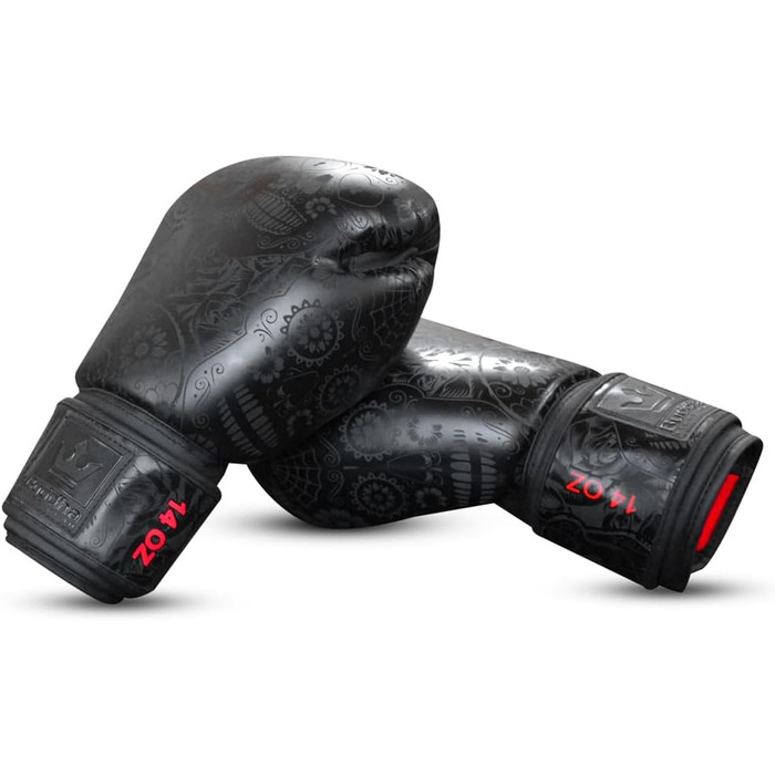 Боксерські рукавички BUDDHA FIGHT WEAR Fantasy Luzbel 16 унцій, пурпурні, для Муай Тай та кікбоксингу, преміум штучна шкіра, антимікробна підкладка, посилені шви, різні дизайни