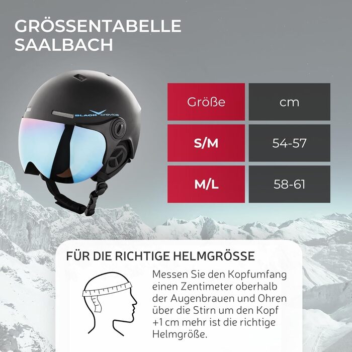 Шолом гірськолижний BLACK CREVICE Saalbach з візором (пілотський стиль) чорний/білий, унісекс, 58-61 см