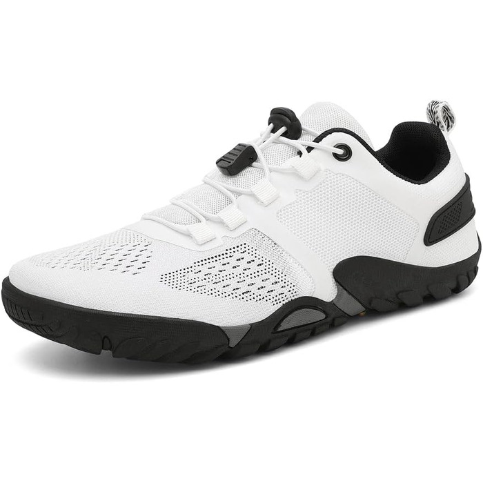 Barfußschuhe HUSKSWARE для жінок та чоловіків – широка передня частина, неслизька підошва, дихаючі, посилені люверси для фітнесу, трейлраннінгу, хайкінгу та повсякденного використання, білий, 44 EU